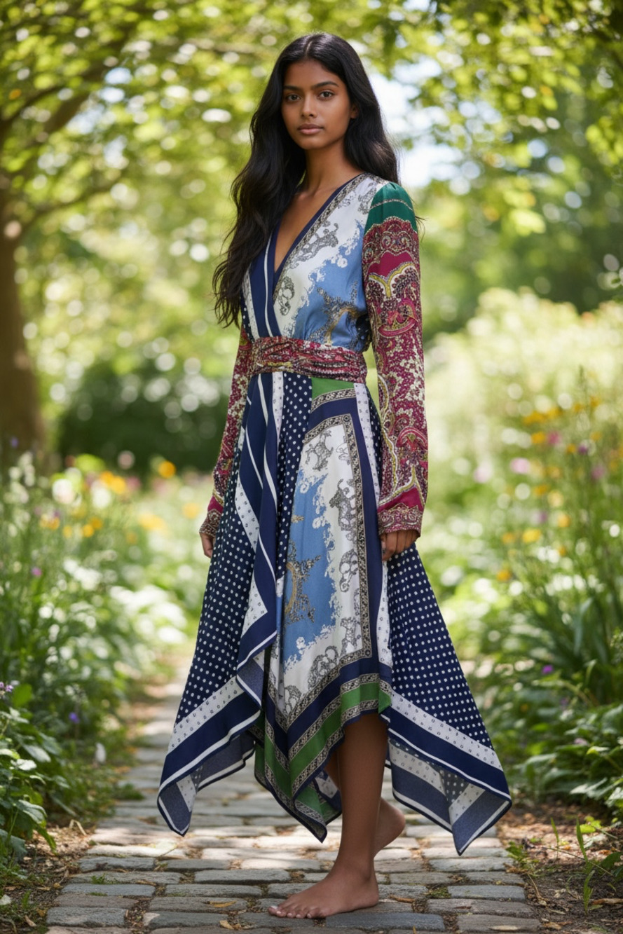 Anthropologie Moulinette Soeurs Scarf Print Handkerchief Maxi Dress Size 2 NWT $